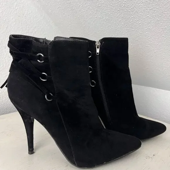 Anne Michelle Lonestar-11 black faux velvet stiletto heel boot size 10 - Picture 2 of 9